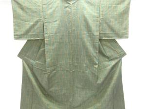 アンティーク　立涌模様織り出し手織り紬単衣着物